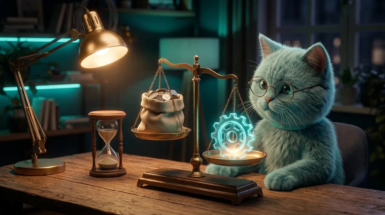 Кот-сметчик студии — иллюстрация к калькулятору «Калькулятор ROI автоматизации»