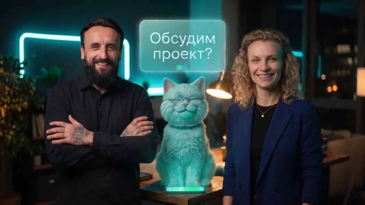 Основатели «Мартовского Кода» и кот — ИИ-сотрудник студии